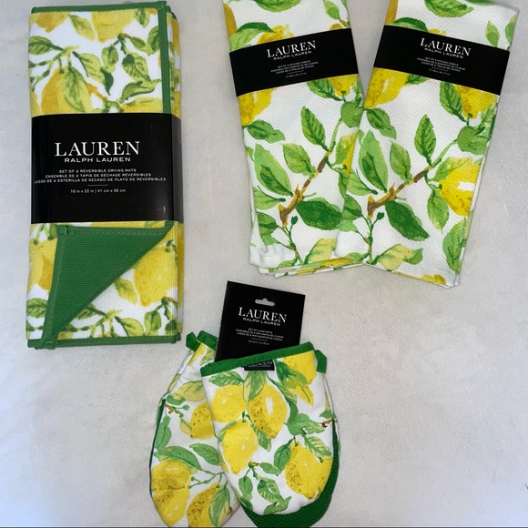 🎉HP🎉Lauren Ralph Lauren 8pc Lemon Kitchen Set—4 Towels 2 mats 2 mini mitts🍋 - Picture 4 of 15